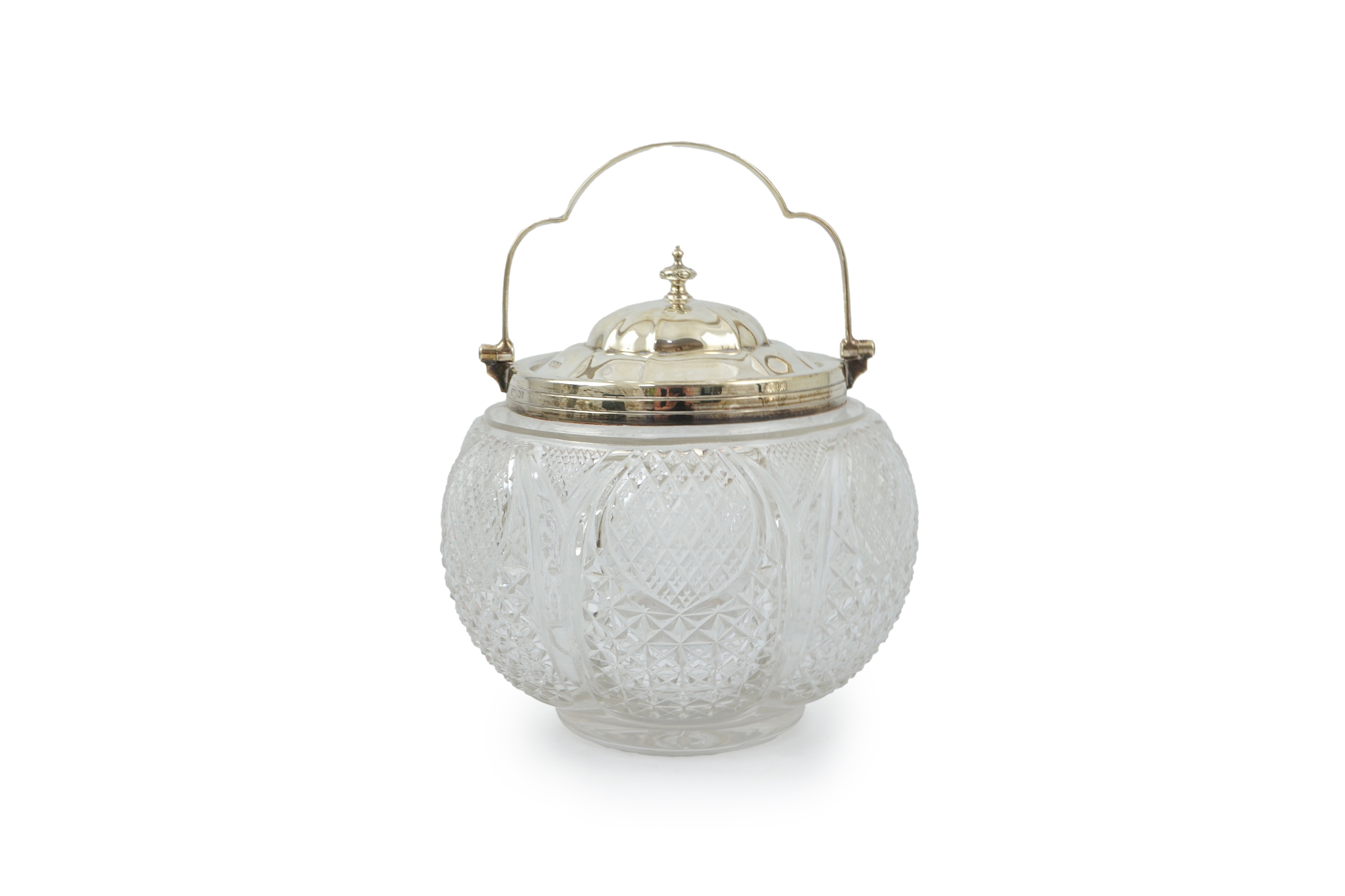 A late Victorian silver mounted cut glass biscuit barrel, by Atkin Brothers